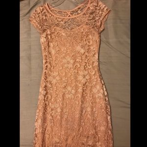 Pink lace body con dress